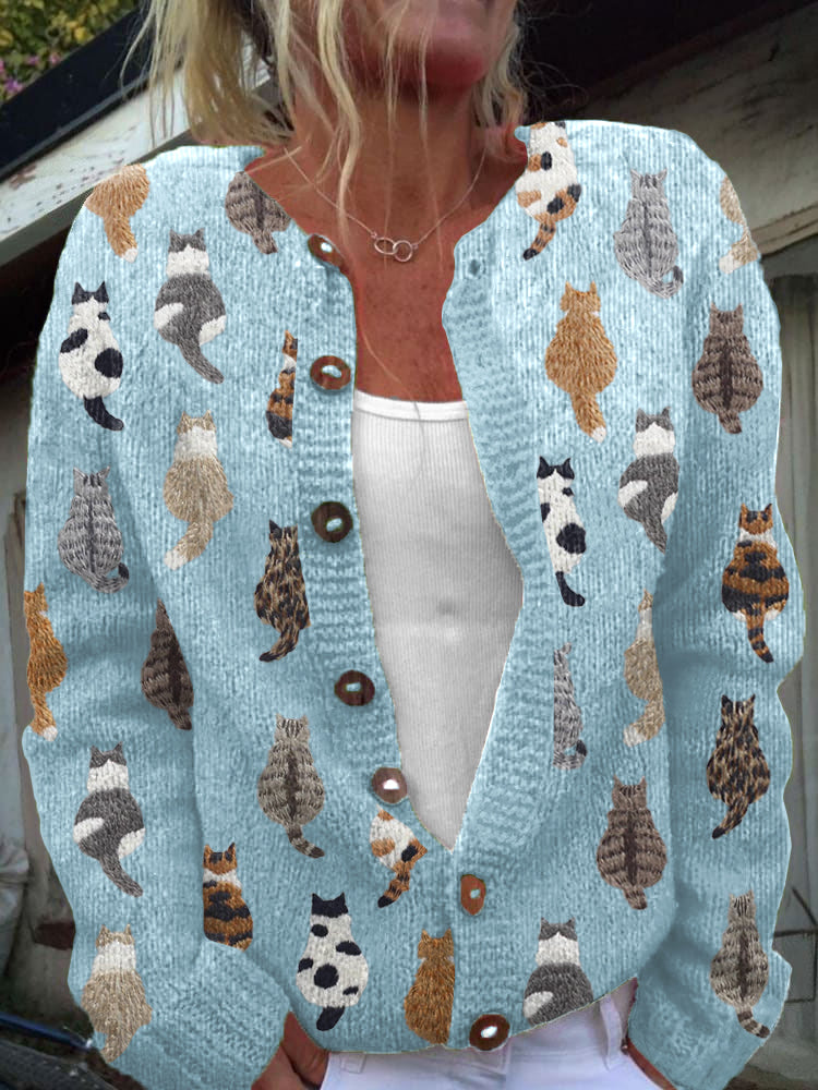 Brooke - Cozy Cat Print Cardigan