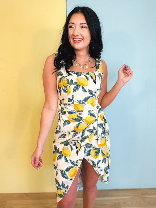 Vintage Lemonade Tulip Hem Midi Wrap Dress
