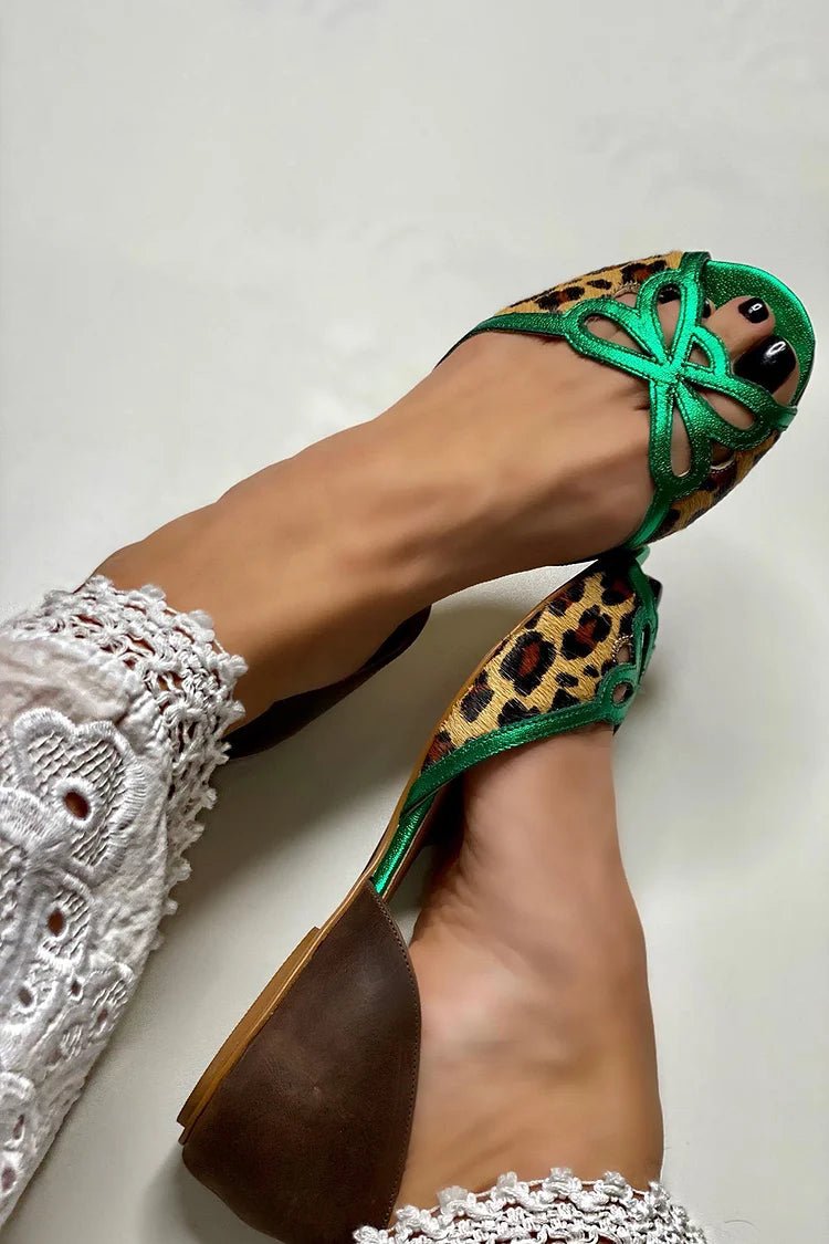 Nia - Green Colour-Block Leopard Print Cut-Out Sandals