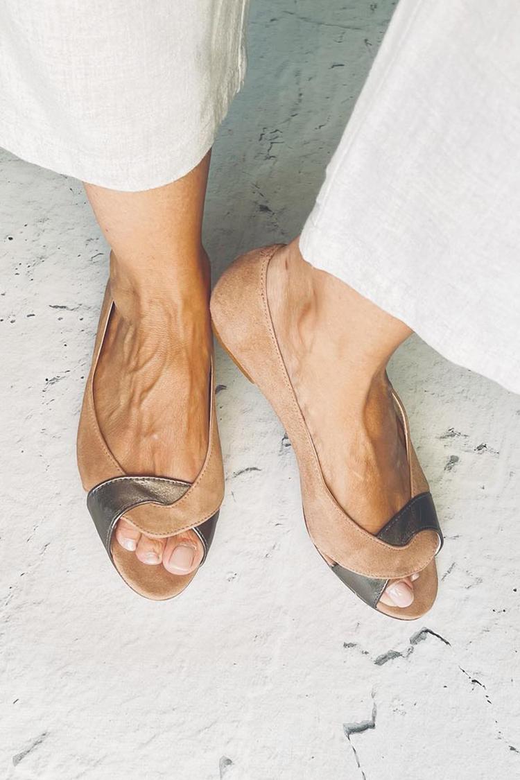 Petra - Brown Colour Block Peep-Toe Sandals with Twisted Strap