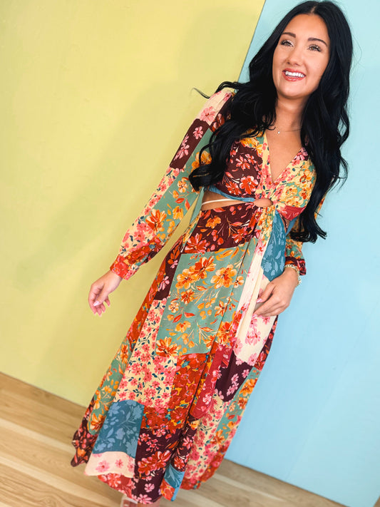 Mon Cheri Pleated Cutout Midi Dress - Floral Garden