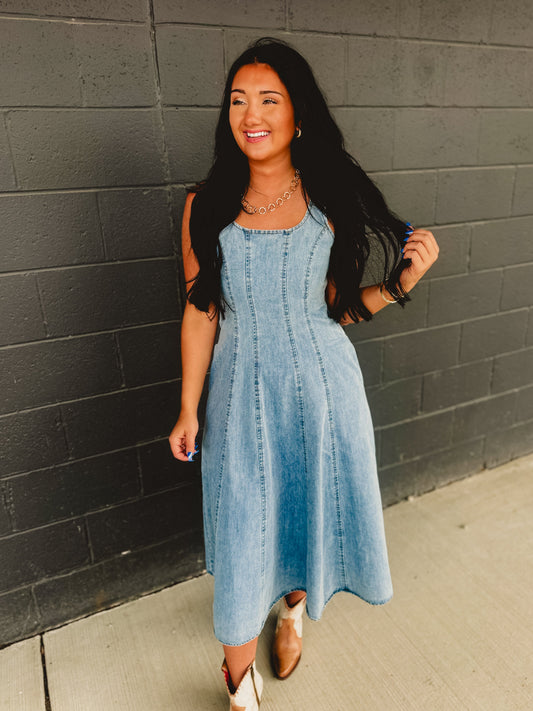 Denim Tank Midi Dress - Light Wash