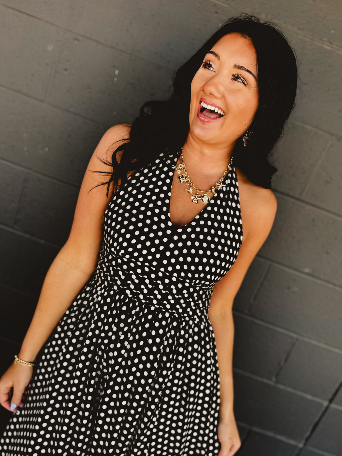 Polka Dot Halter Dress - Black
