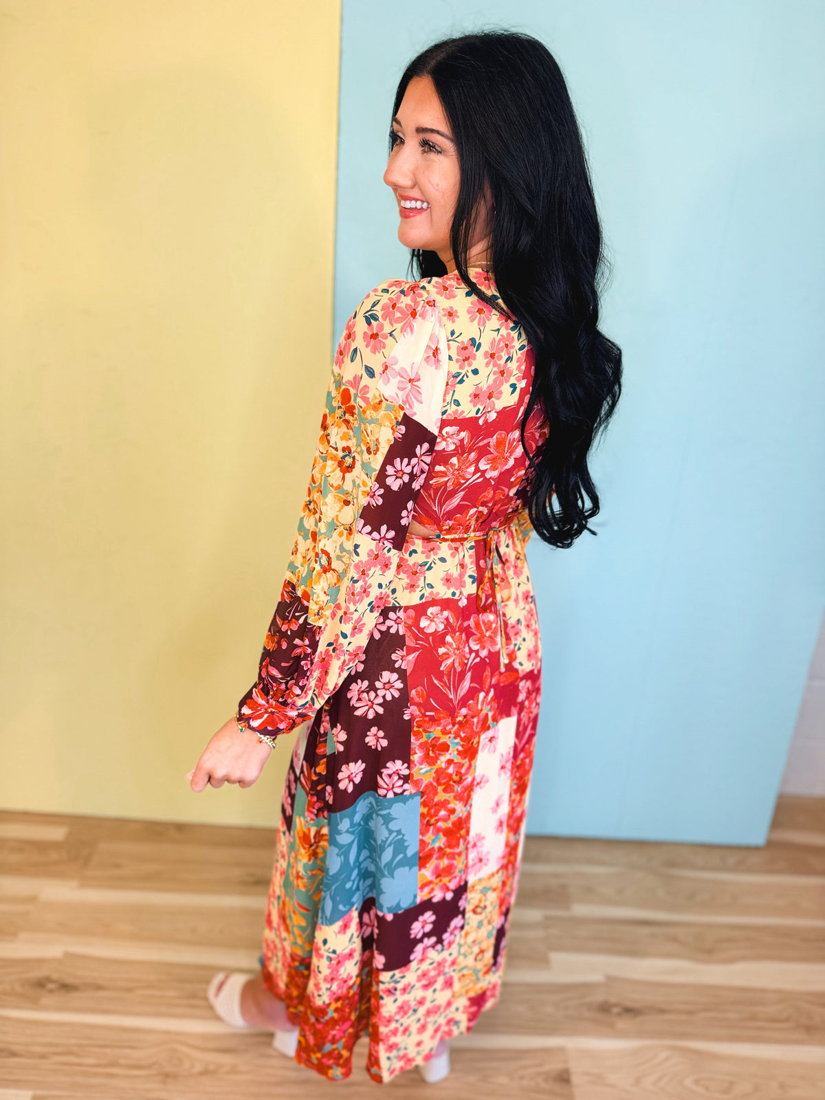 Mon Cheri Pleated Cutout Midi Dress - Floral Garden