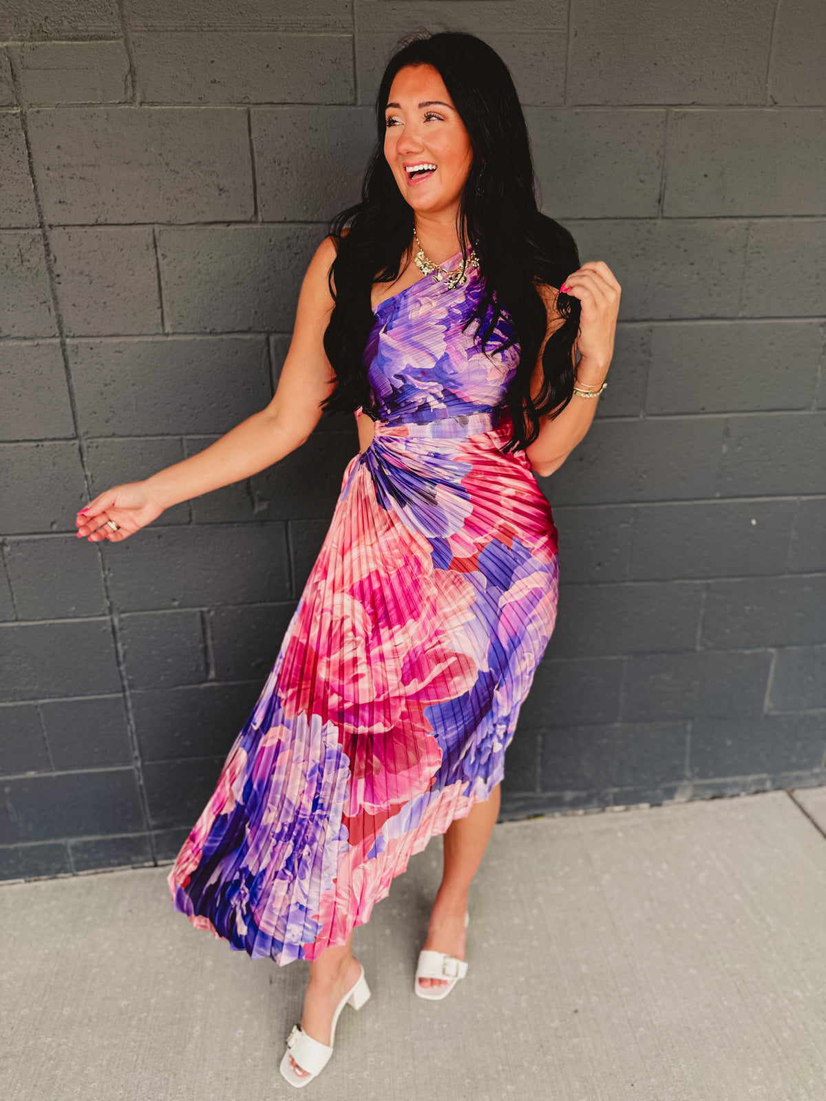 One Shoulder Asymmetrical Pleated Maxi Dress - Lilac Rose