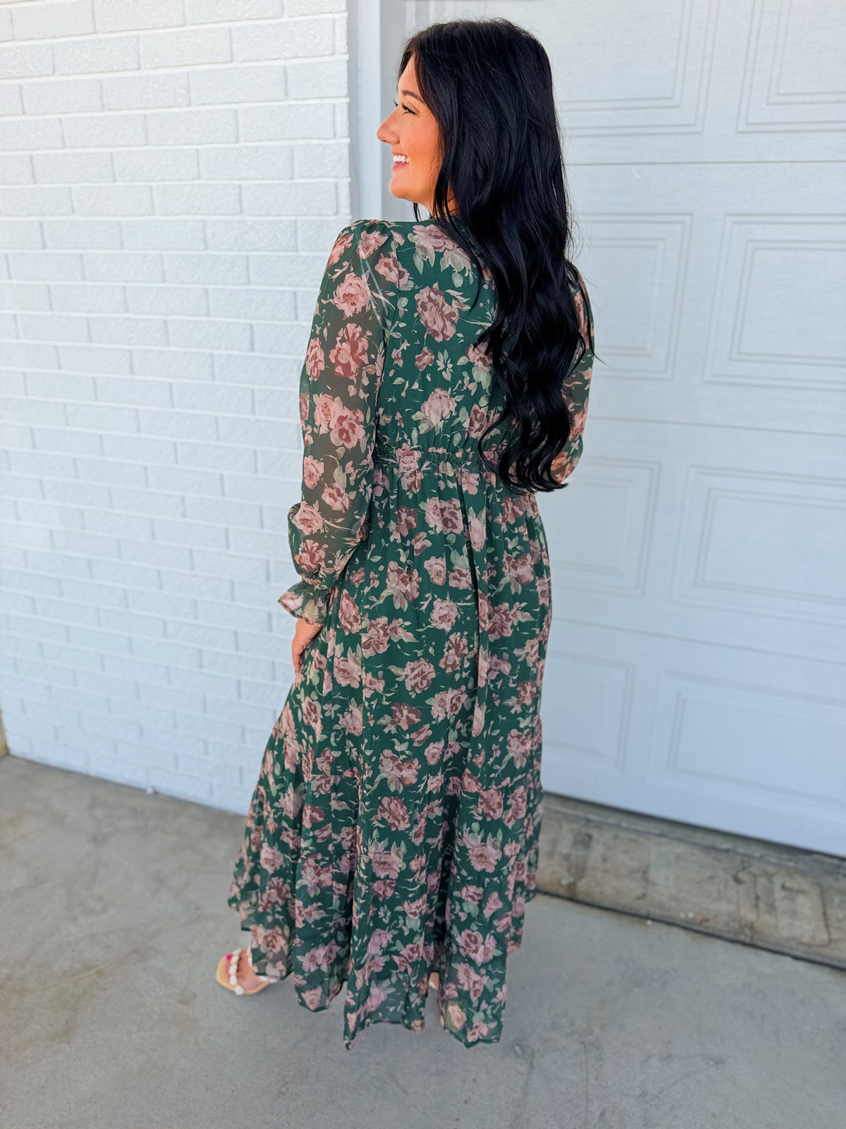 Delicate Floral Print Tiered Button Down Maxi Dress - Eucalyptus