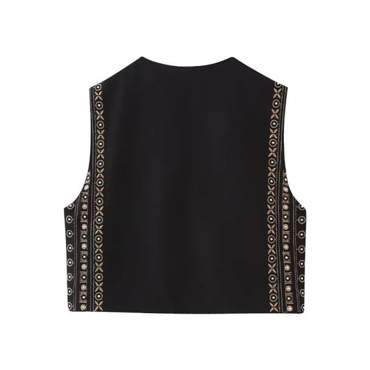 Celestia | Women's Vest with Open Front and Embroidery