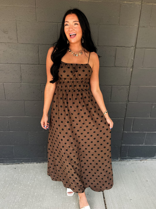 Everyday Muse Polka Dot Maxi Dress - Brown/Black