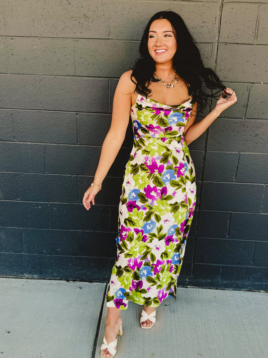 Morning Dew Cowl Neck Slit Maxi Dress - Violet Orchid