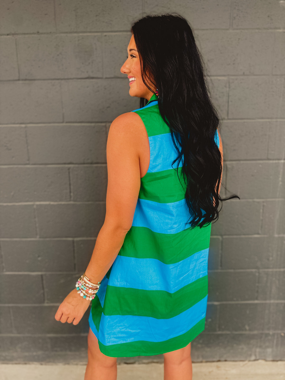 Striped Collared Shift Mini Dress - Blue Garden