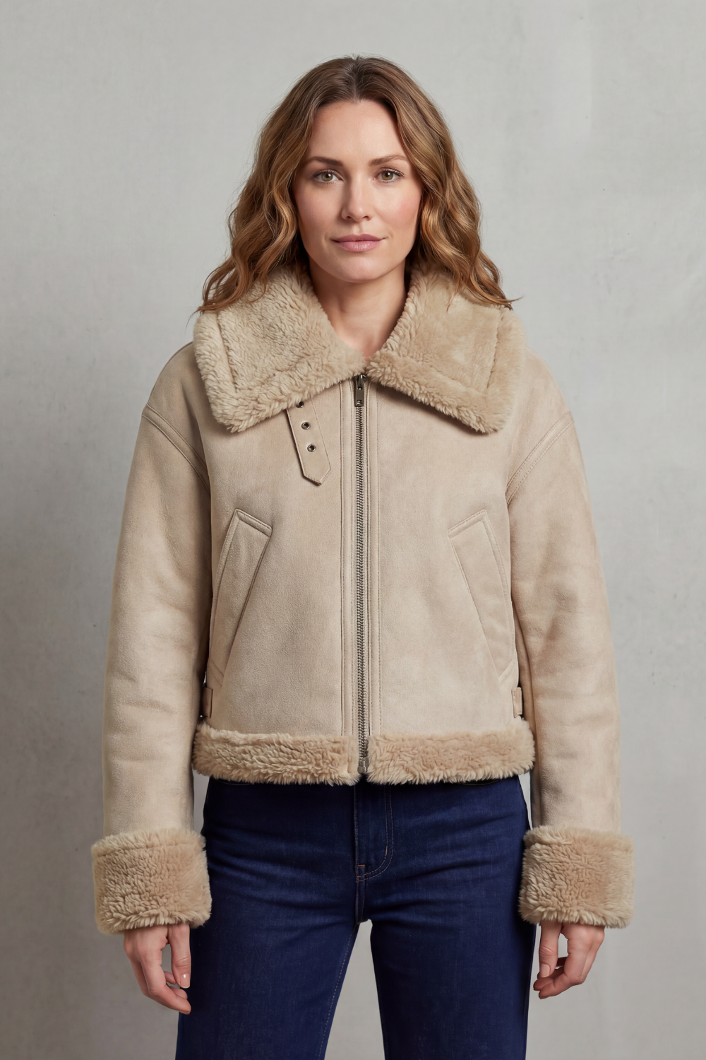Albinette | Women's Double-sided Fleece Cropped Aviator Jacket