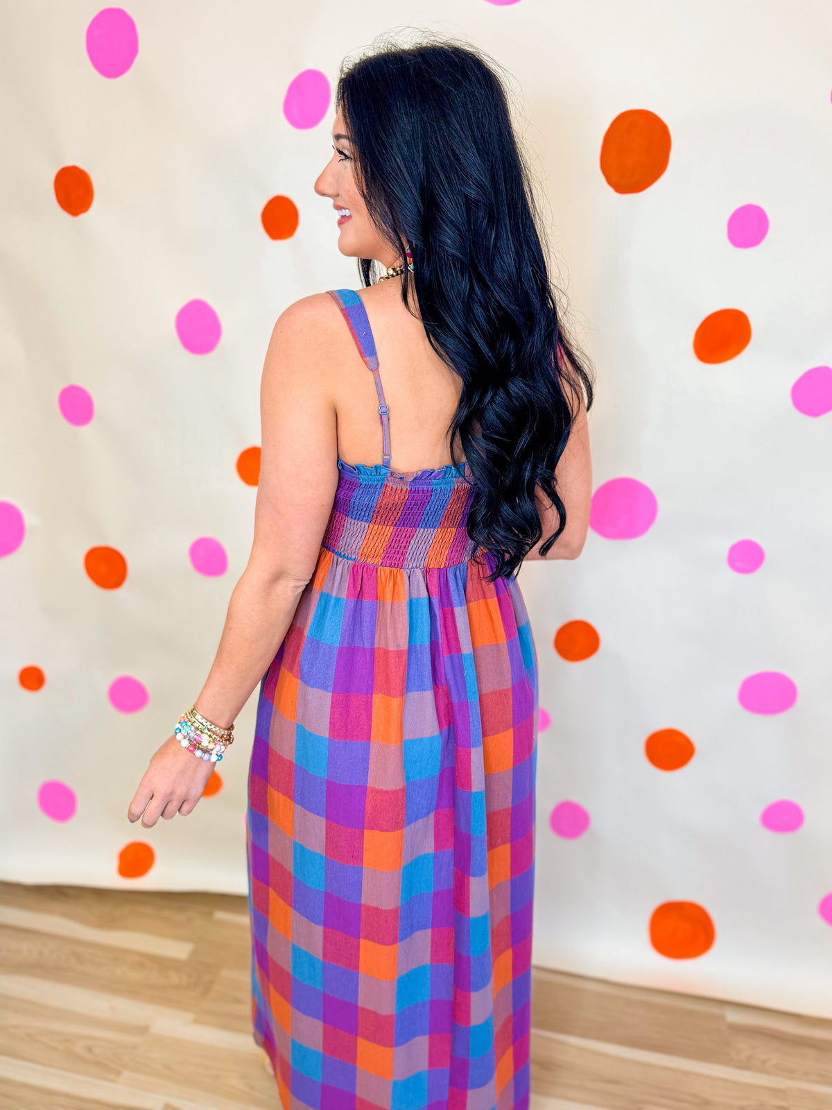 Multicolour Plaid Midi Dress - Navy Combo