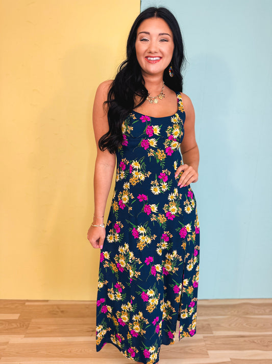 Floral Slit Midi Dress - Parisian Bloom