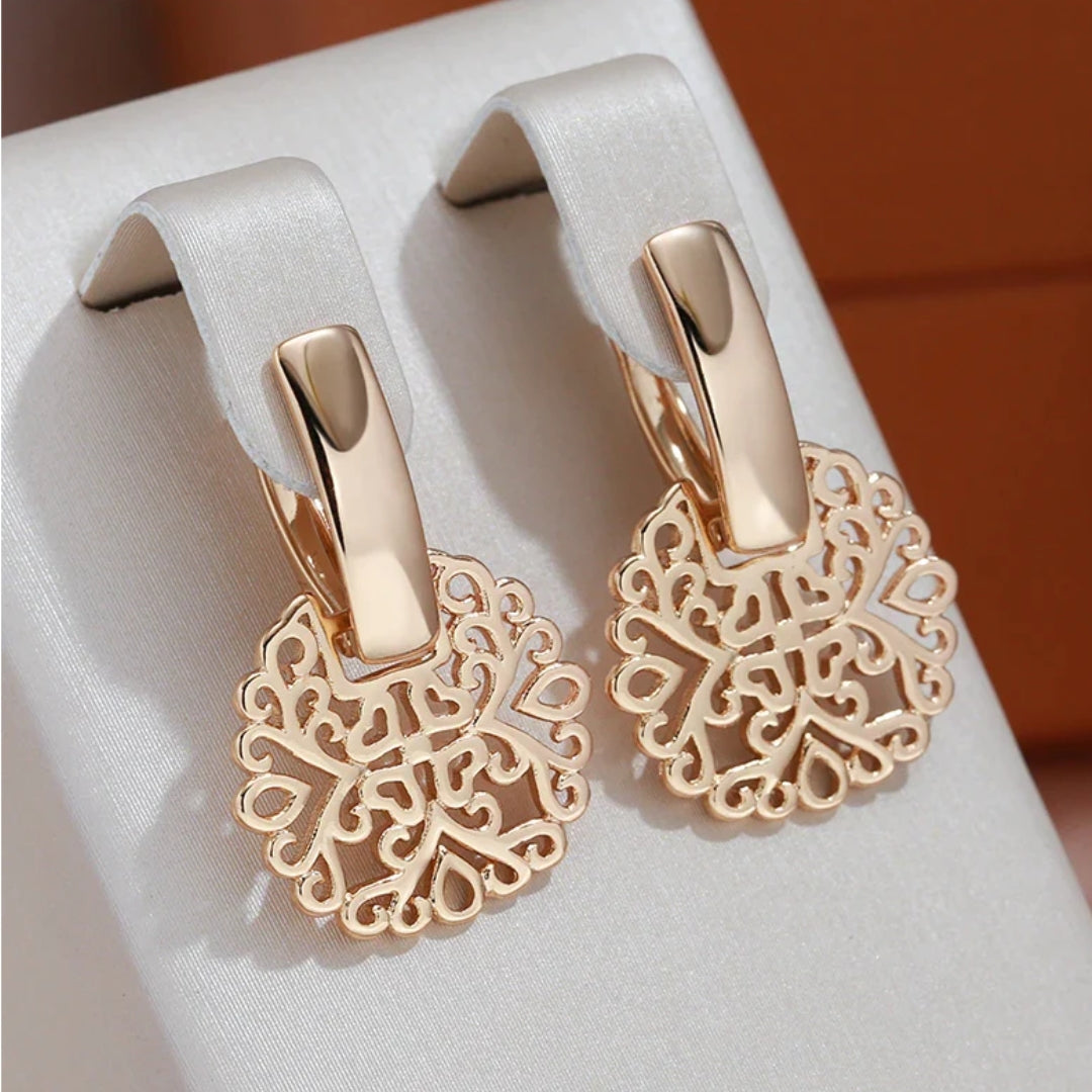 Filigree Mandala Teardrop Earrings in Rose Gold Tone