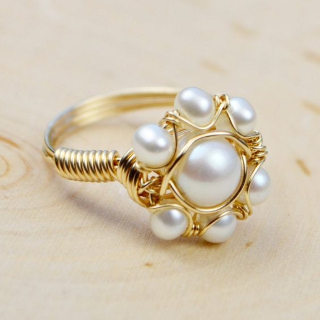 Clustered Pearl Cocktail Ring with Ornate Bezel and Twisted Band