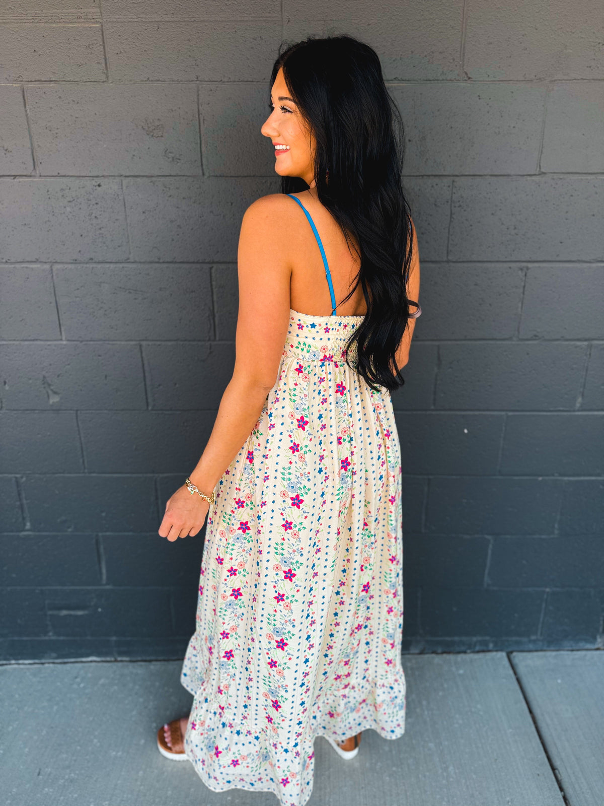 Cotton Floral Sleeveless Maxi Dress - Creme Floral