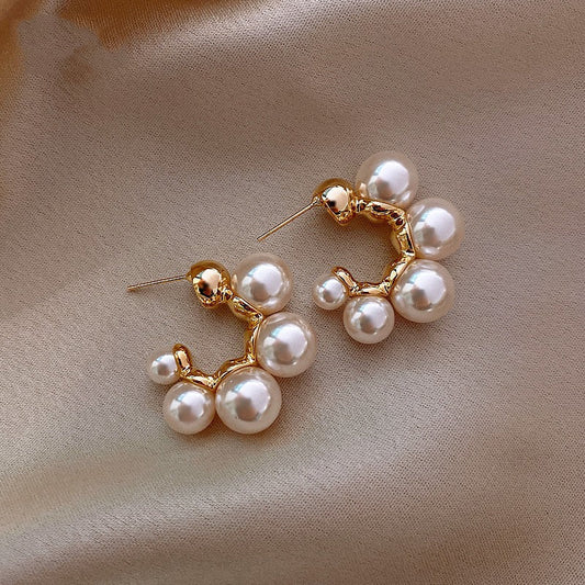 Branching Pearl Cluster Stud Earrings with Gold-Tone Accents
