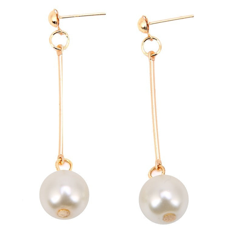 White Pearl Drop Earrings with Gold-Tone Accent