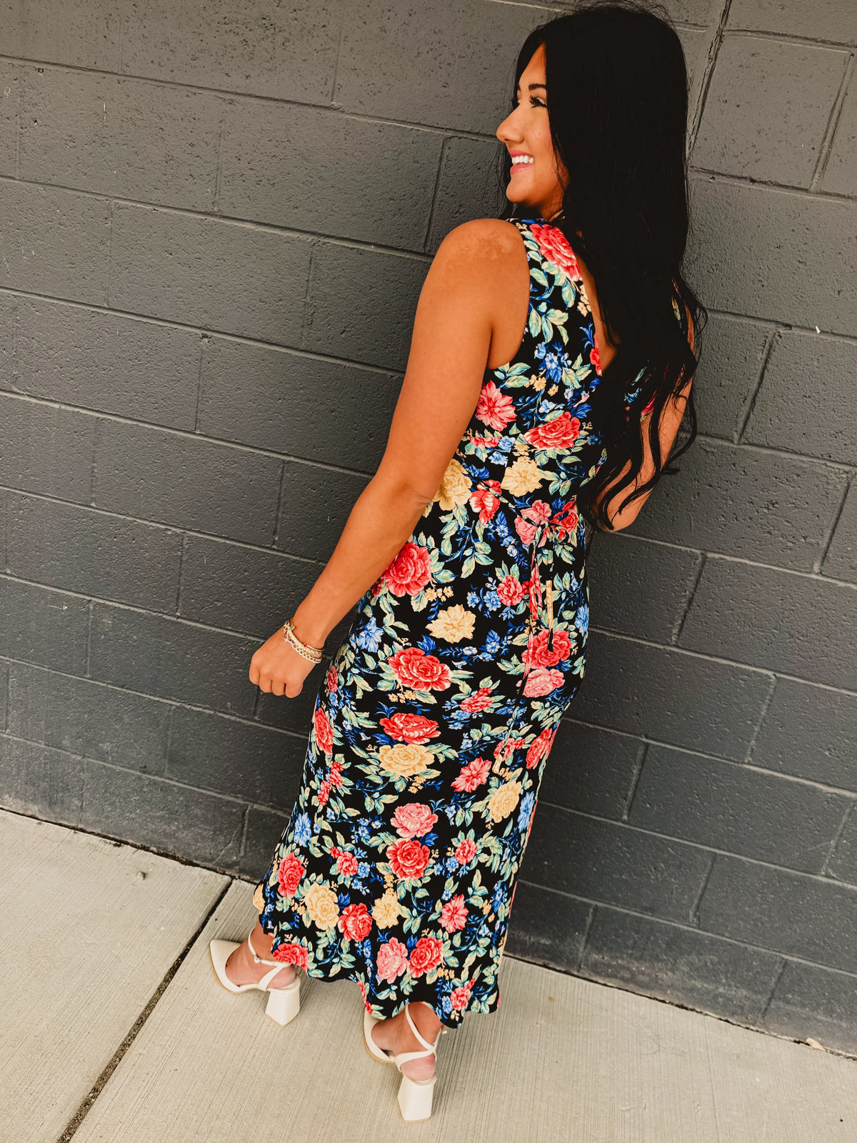Floral Plunging Tie Back Maxi Dress - Summer Nights