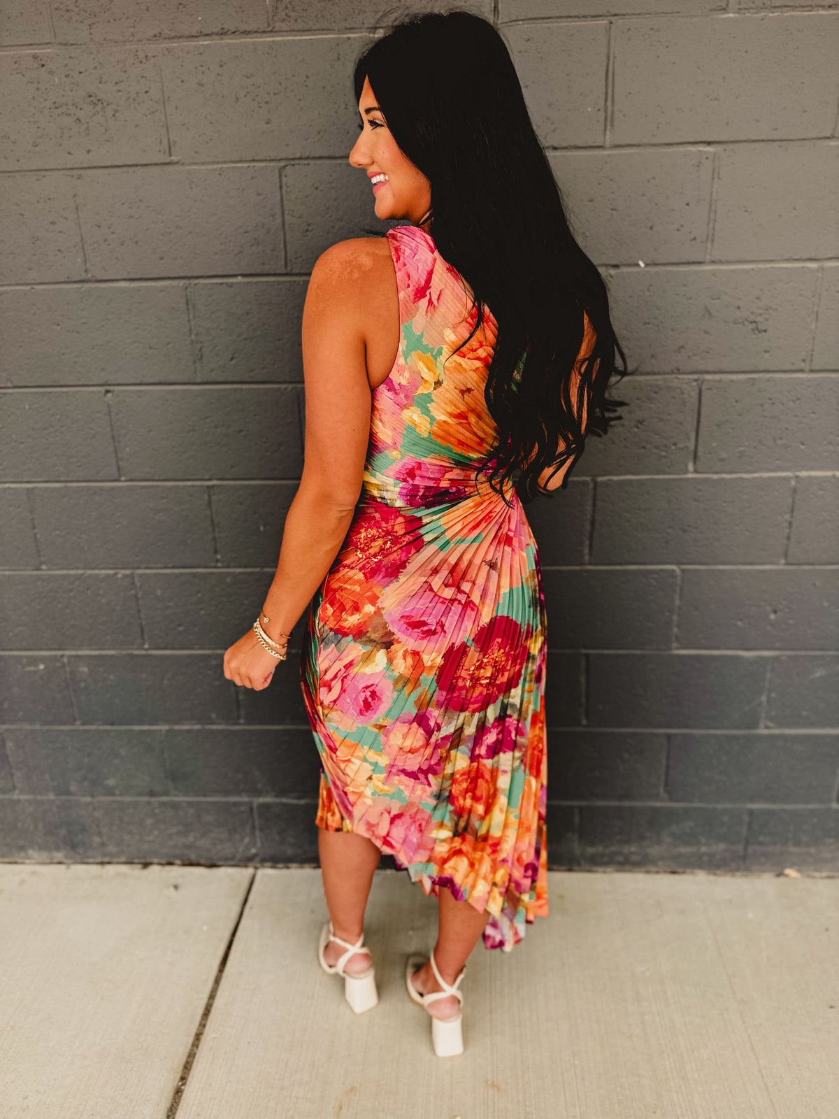 One Shoulder Asymmetrical Pleated Maxi Dress - Parisian Floral