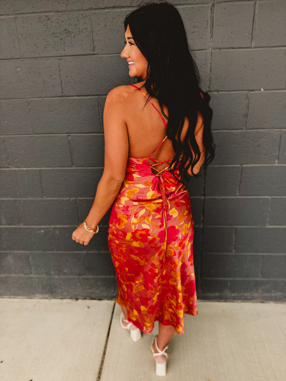Sunset Petal Criss Cross Midi Dress - Sunset Garden