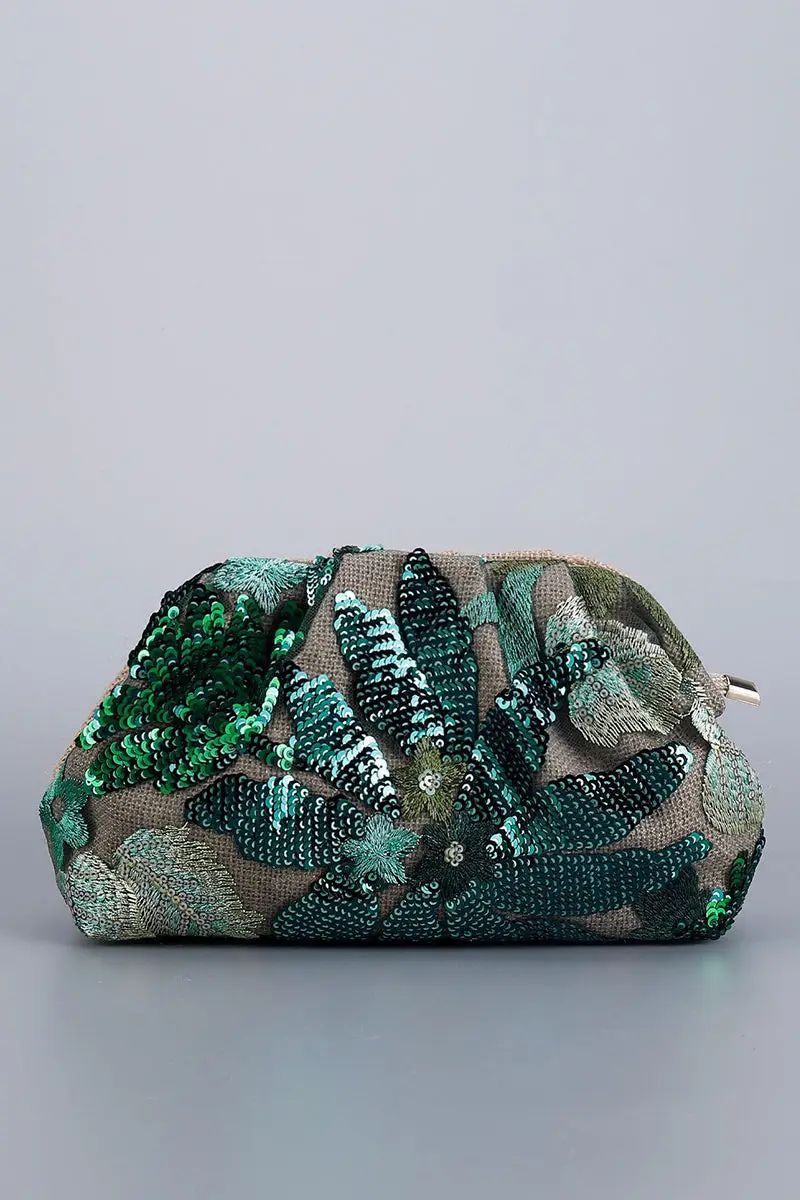 Emerald Envy Sequin Clutch
