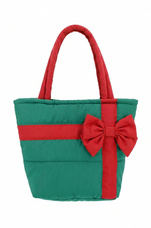 All Wrapped Up Bow Puffer Tote in Green