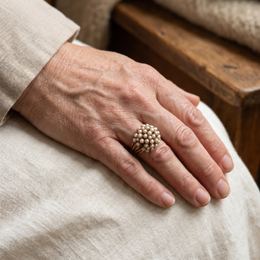 Pearl Cluster Ring with Textured Gold-Tone Band