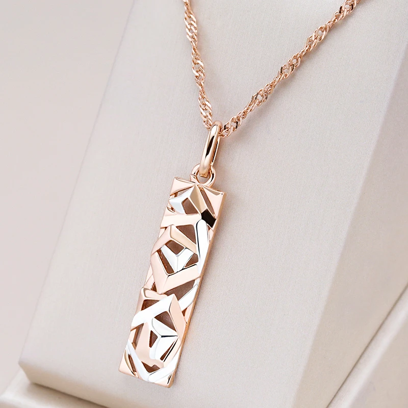 Geometric Cutout Rectangular Pendant Necklace in Rose Gold Tone