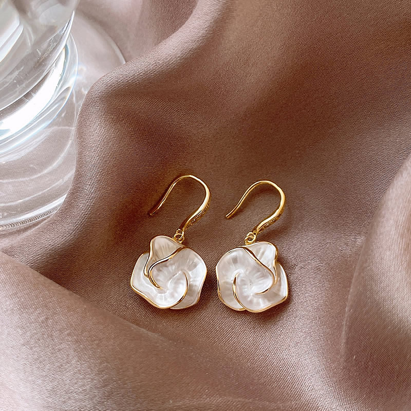Petal Mother-of-Pearl Drop Earrings with Gold-Tone Wire Wrap