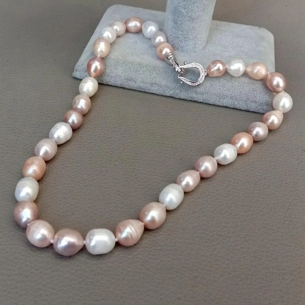 Round Pearl Necklace in White, Rose & Champagne with Silver-Tone Clasp