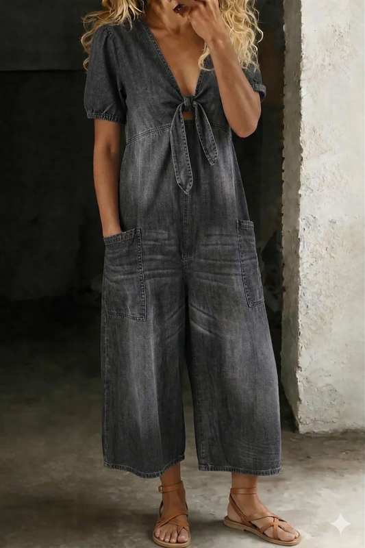 Maya | V Neck Short Sleeve Jumpsuit