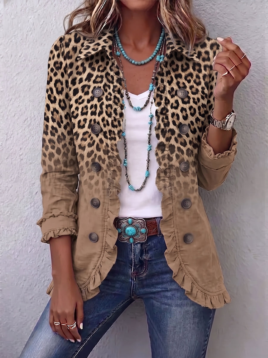 Tawny | Women's Vintage Leopard Gradient Ruffle Jacket