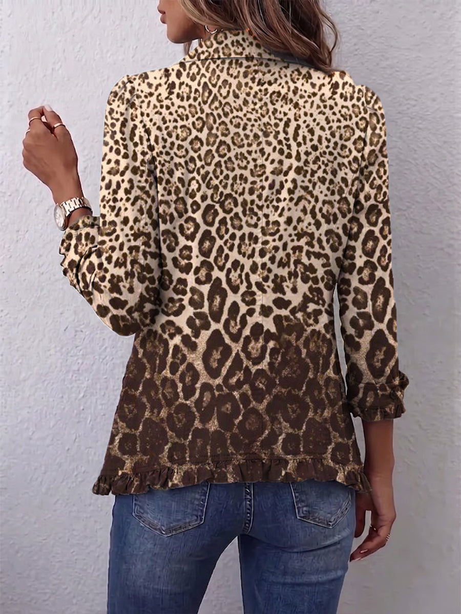 Navara | Women's Leopard Print Ruffled Jacket