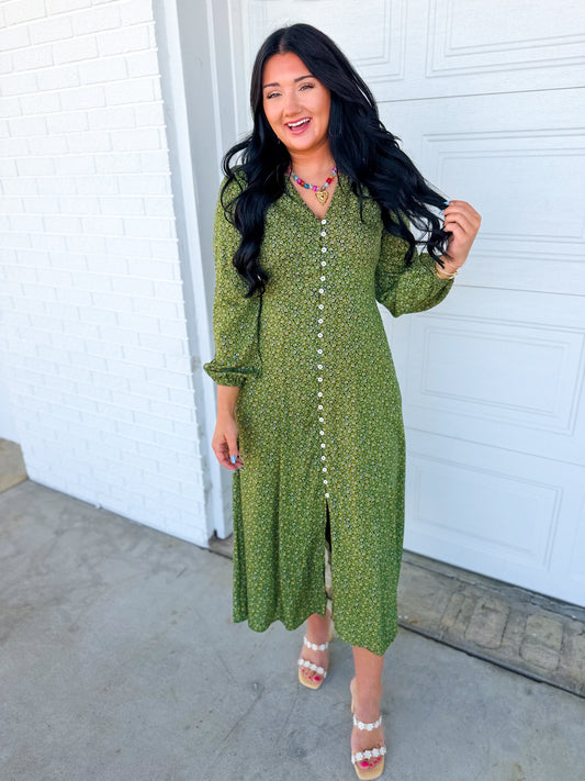 Floral Print Button Front Maxi Dress - Midnight Fern