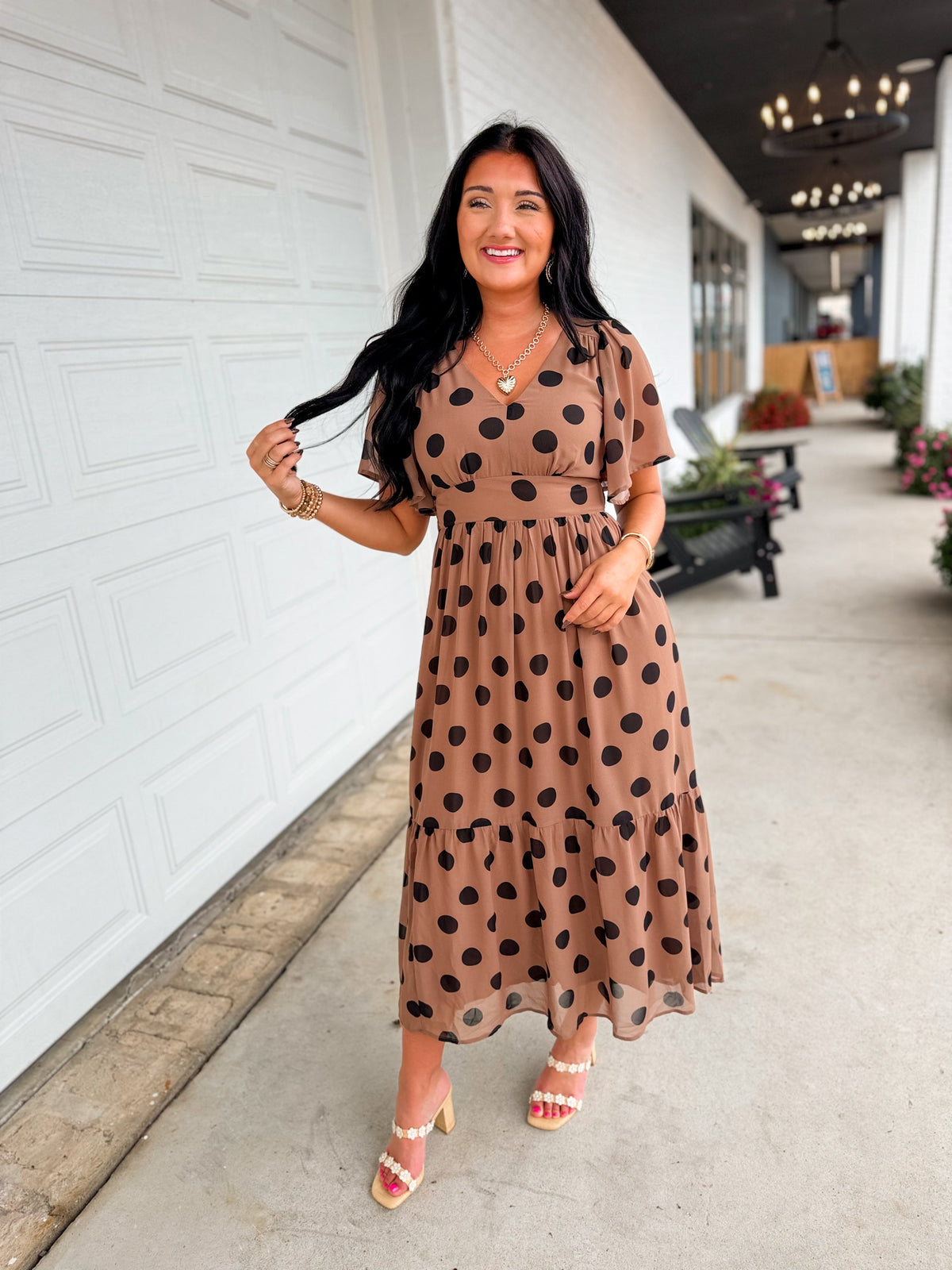Sweet Like Mocha Midi Polka Dot Dress