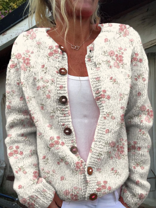 Payton - Vintage Floral Knit Cardigan Sweater