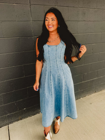 Denim Tank Midi Dress - Light Wash