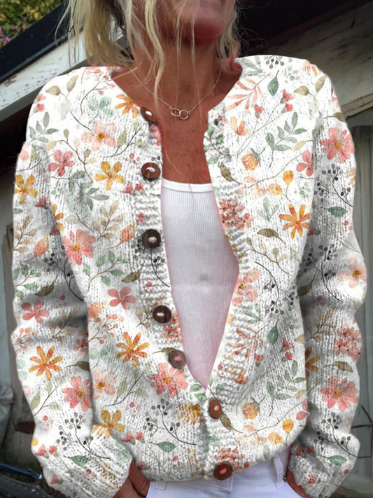 Avery - Vintage Floral Knit Cardigan Sweater