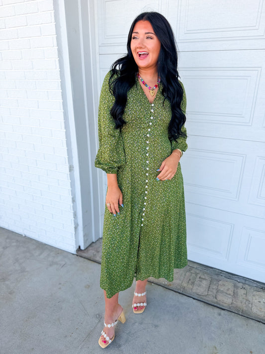 Floral Print Button Front Maxi Dress - Midnight Fern