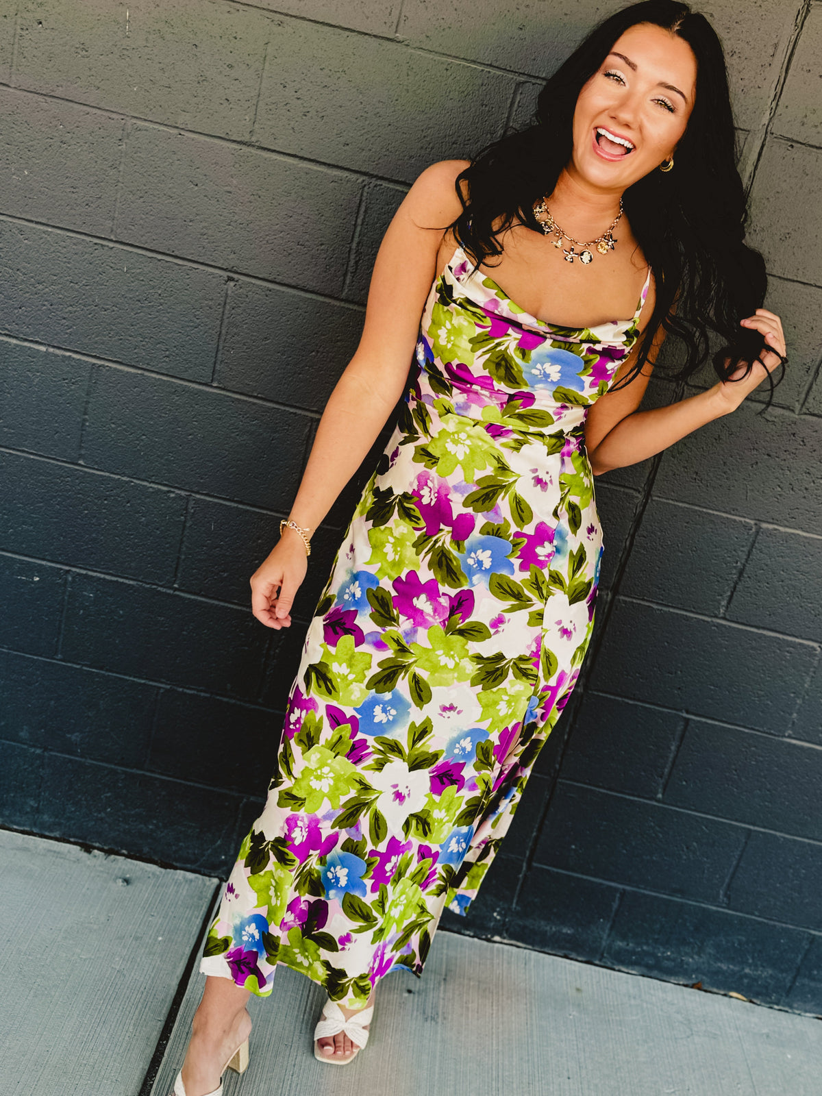 Morning Dew Cowl Neck Slit Maxi Dress - Violet Orchid