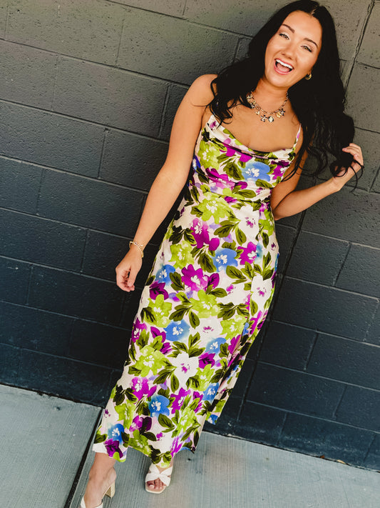 Morning Dew Cowl Neck Slit Maxi Dress - Violet Orchid