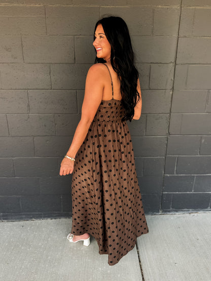 Everyday Muse Polka Dot Maxi Dress - Brown/Black