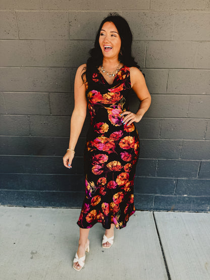 Golden Haze Twisted Strap Maxi Dress - Nightfall Bloom