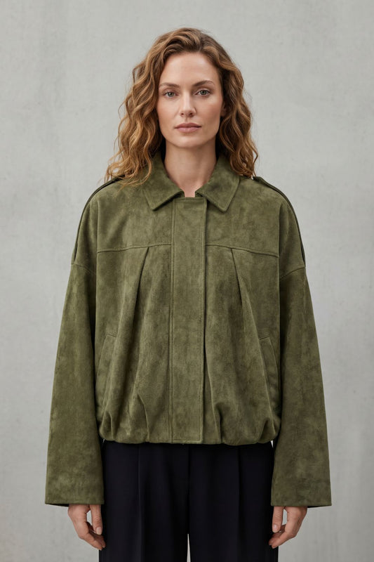 Solenné | Women's Sculpted Volume Suede Bomber Jacket