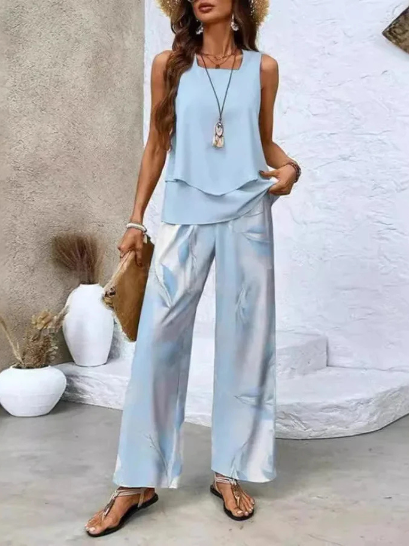 Ovelynra | Sleeveless Top And Wide-Leg Pants Set