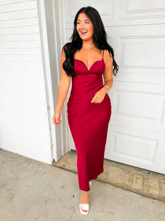 Satin Sweetheart Neck Slip Maxi Dress - Bossa Nova