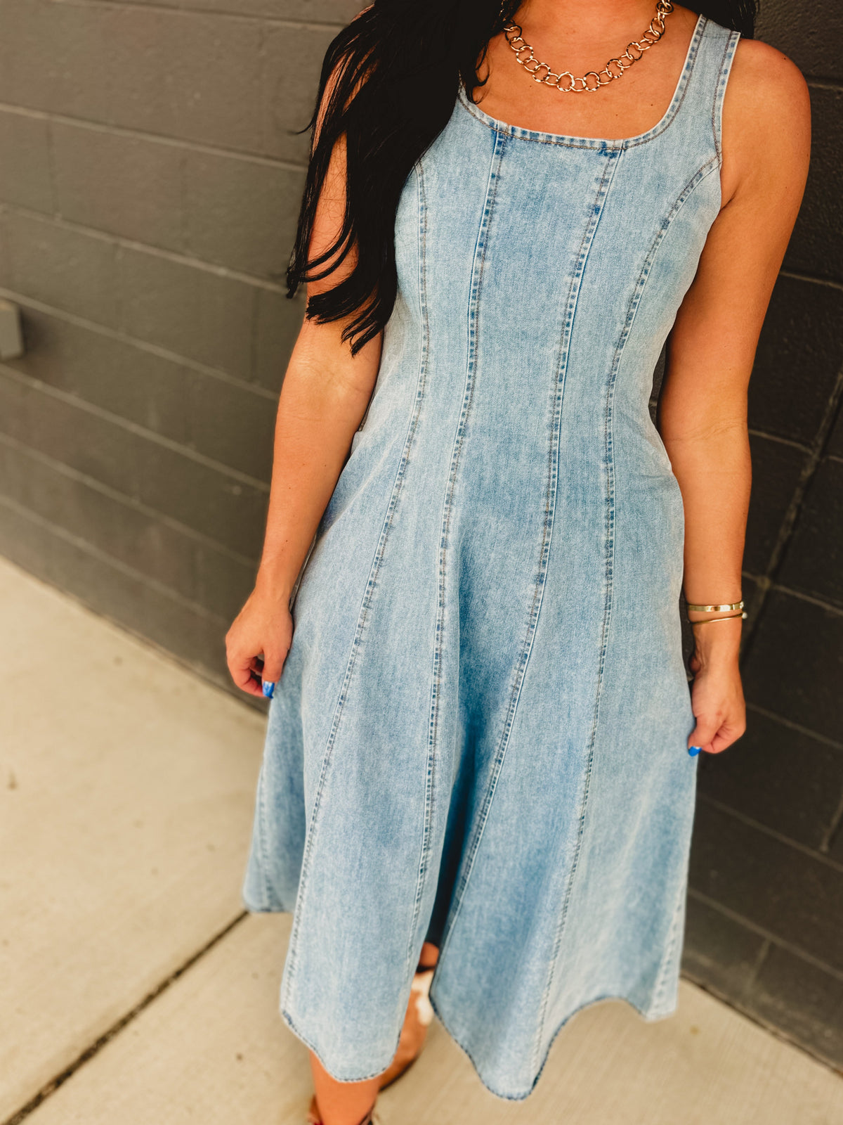 Denim Tank Midi Dress - Light Wash