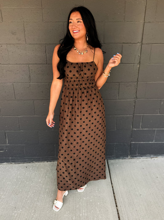 Everyday Muse Polka Dot Maxi Dress - Brown/Black