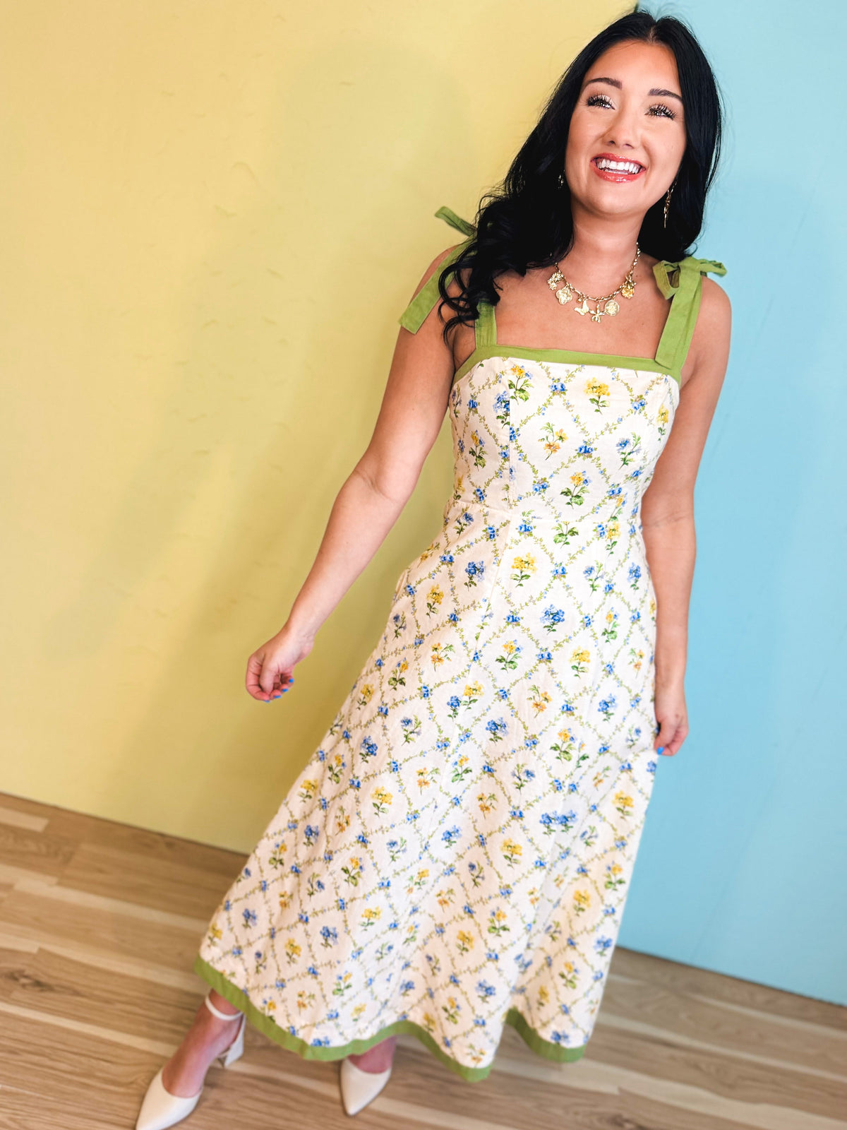 Contrast Tie Floral Maxi Dress - Wildflower